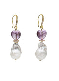 Baroque Pearls With Heart Amethyst Earrings NE014