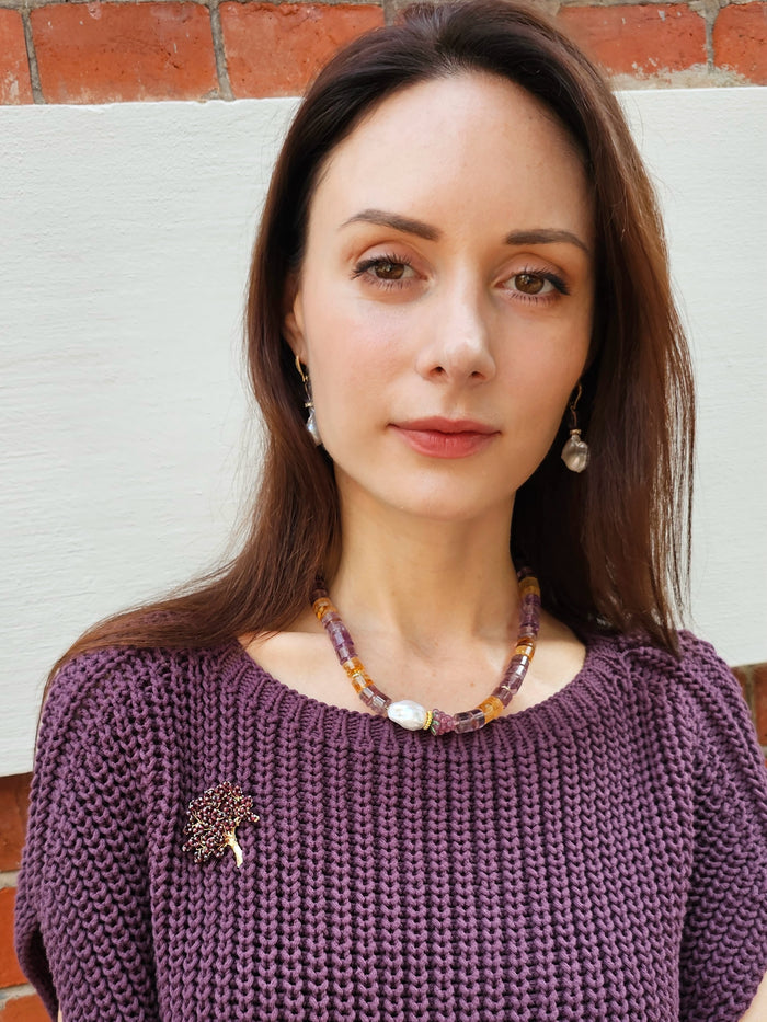 Baroque Pearls With Heart Amethyst Earrings NE014
