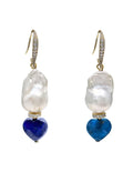 Baroque Pearls With Heart Shaped Lapis And Apatite Dangle Earrings PE026