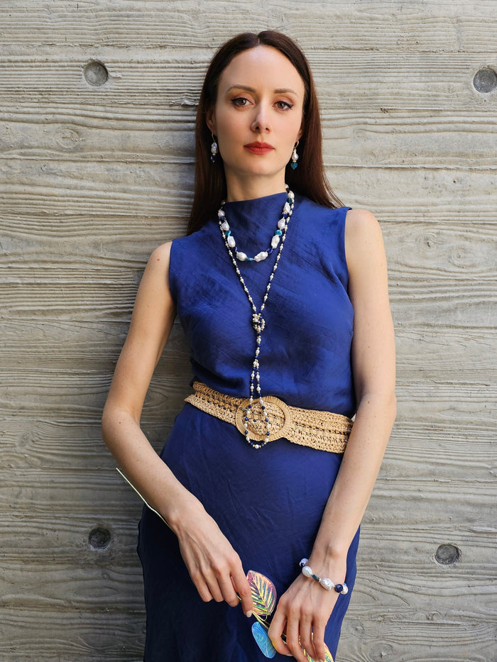 Baroque Pearls With Heart Shaped Lapis And Apatite Dangle Earrings PE026