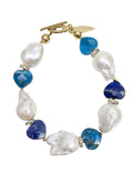 Baroque Pearls With Heart Shaped Lapis And Apatite Gorgeous Bracelet PB013