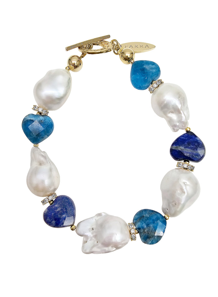 Baroque Pearls With Heart Shaped Lapis And Apatite Gorgeous Bracelet PB013