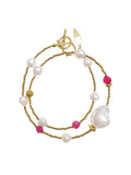 Baroque Pearls With Pink Gemstones Double Layers Bracelet/ Choker LB001