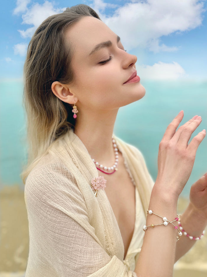 Baroque Pearls With Pink Gemstones Double Layers Bracelet/ Choker LB001 - FARRA