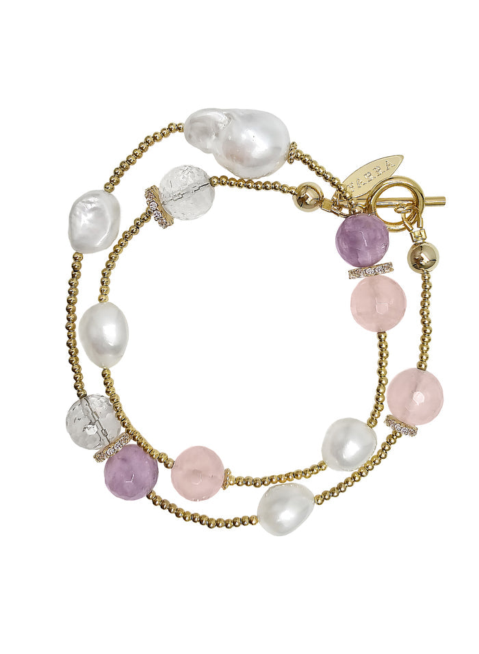Baroque Pearls With Rose Quartz And Amethyst Double Layers Bracelet PB005