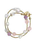 Baroque Pearls With Rose Quartz And Amethyst Double Layers Bracelet PB005