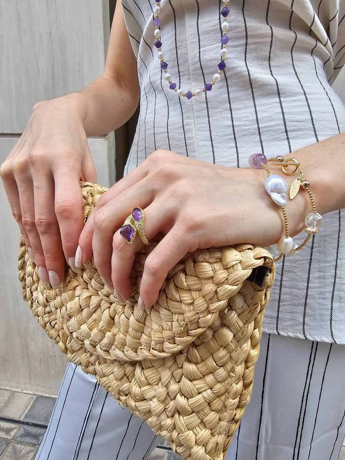 Baroque Pearls With Rose Quartz And Amethyst Double Layers Bracelet PB005