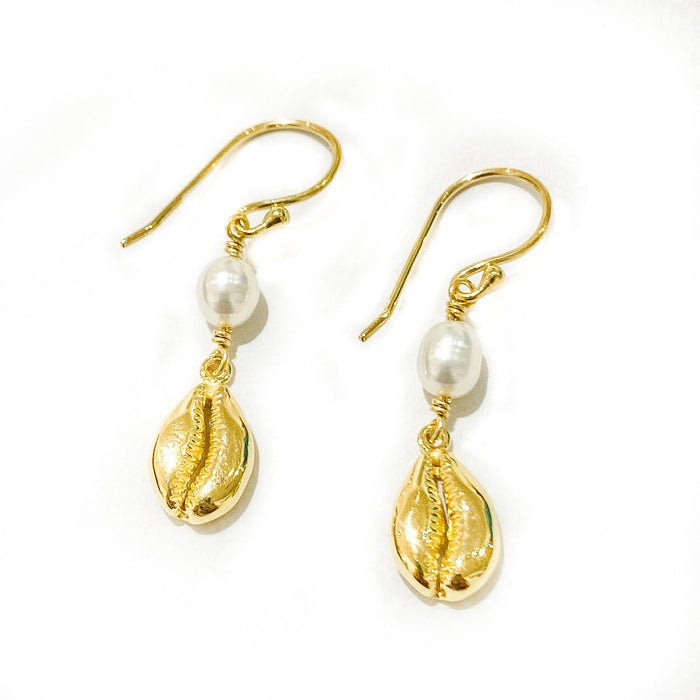 beach dreams cowrie shell earrings gold vermeil coastal beach jewellery australia