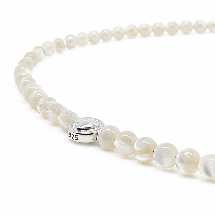 bead necklace with sterling silver shell charm