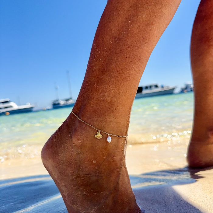Beach Love Shell Pearl Anklet – Gold Vermeil | Lush Designs Jewellery