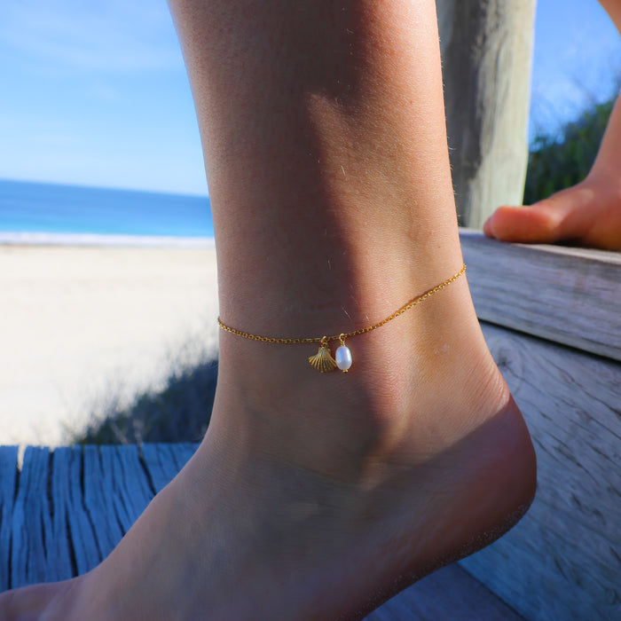 Beach Love Shell Pearl Anklet – Gold Vermeil | Lush Designs Jewellery