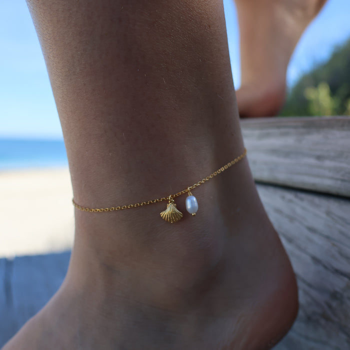 Beach Love Shell Pearl Anklet – Gold Vermeil | Lush Designs Jewellery