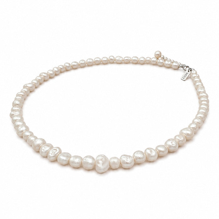 beachy pearl necklace on silver clasp