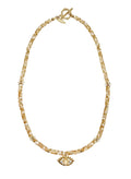 Beige Shell With Turkish Devil Eye Pendant Necklace RN036