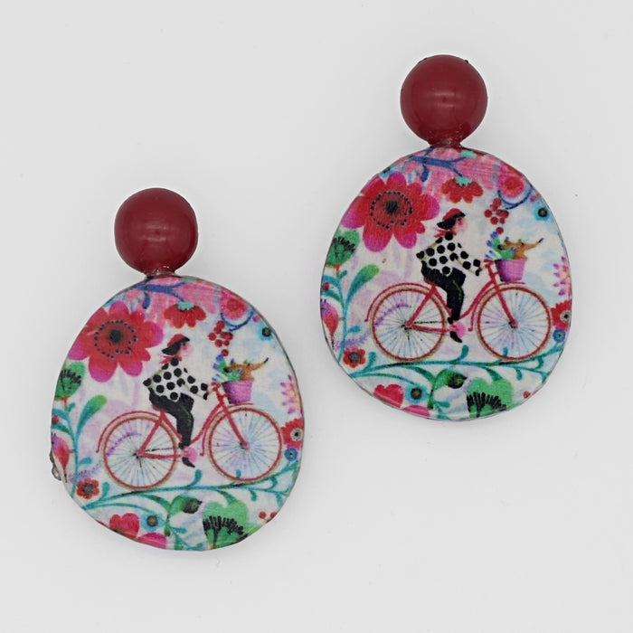 Bicycle Decoupage Earrings - Sylca Designs - Chunky Jewelry