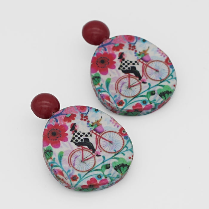 Bicycle Decoupage Earrings - Sylca Designs - Chunky Jewelry