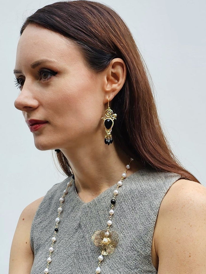 Black Agate Chandelier Earrings PE002