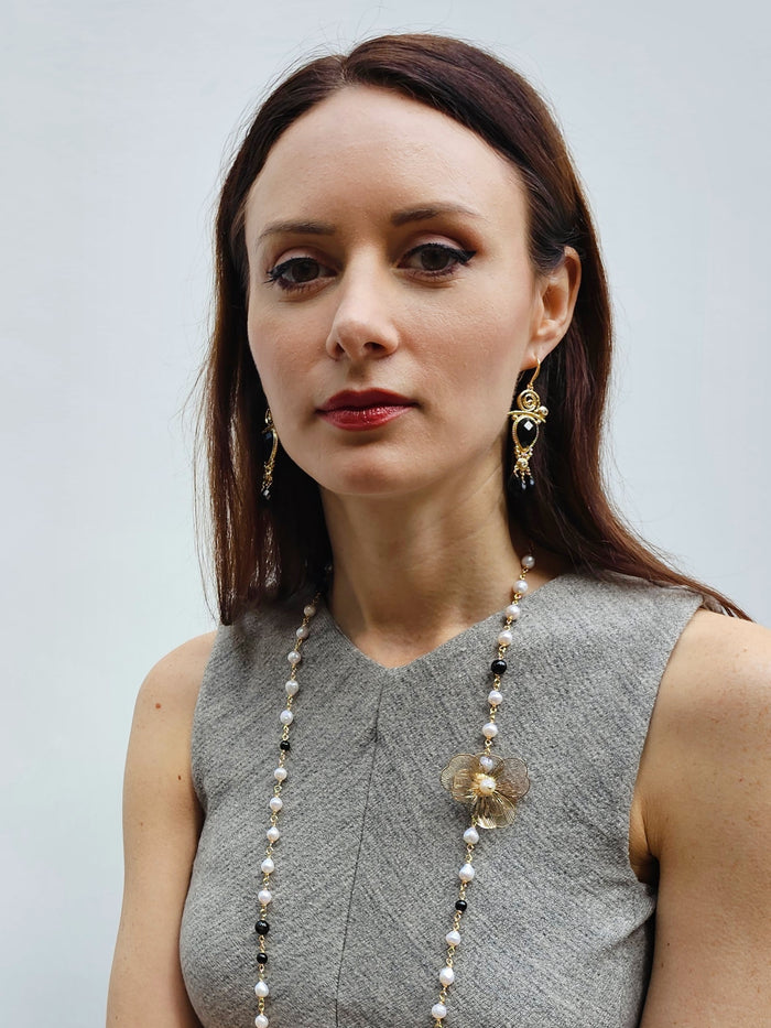 Black Agate Chandelier Earrings PE002