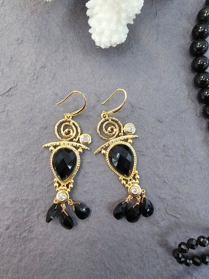 Black Agate Chandelier Earrings PE002
