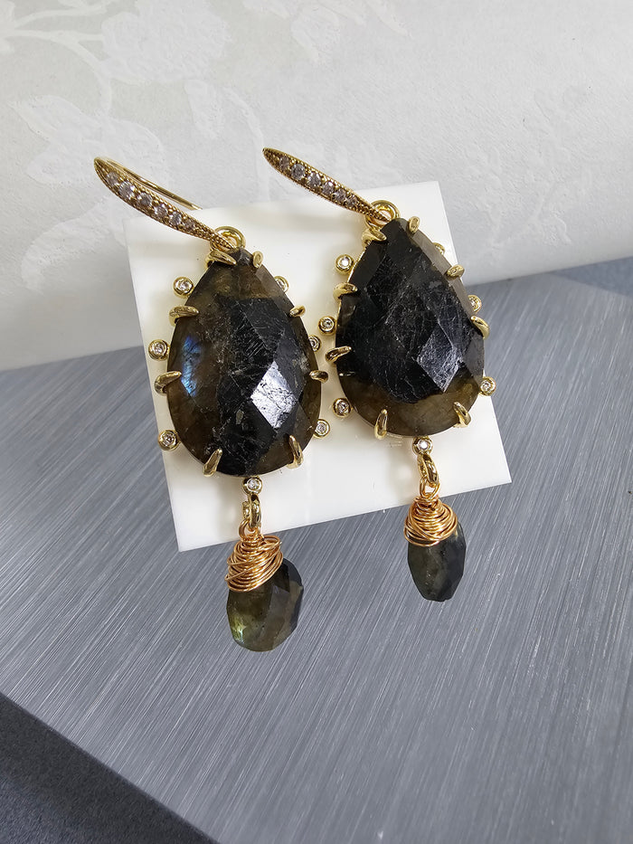 Black Agate Teardrop Earrings NE004