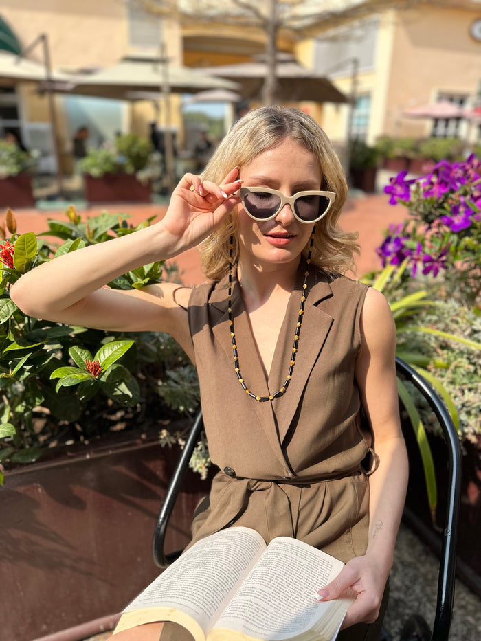 Black Agate With Yellow Tiger-eye Versatile Glasses Chain EC003 - FARRA