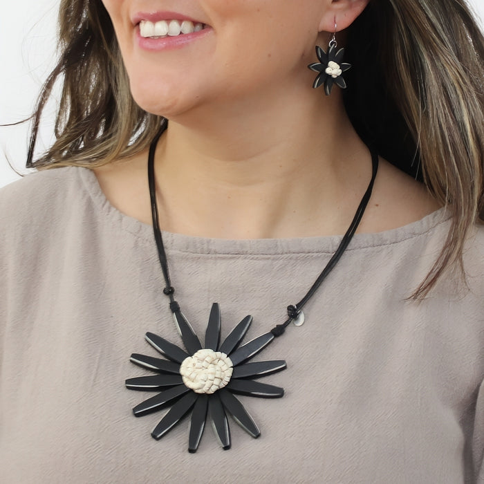 Black Amaya Flower Statement Necklace