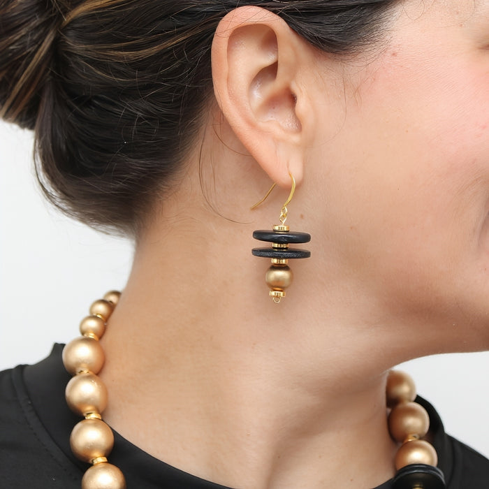 Black and Gold Amaris Earrings - Sylca Designs - Chunky Jewelry