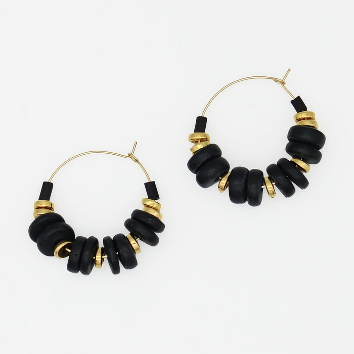 Black and Gold Hoop Dangle Earring - Sylca Designs - Chunky Jewelry