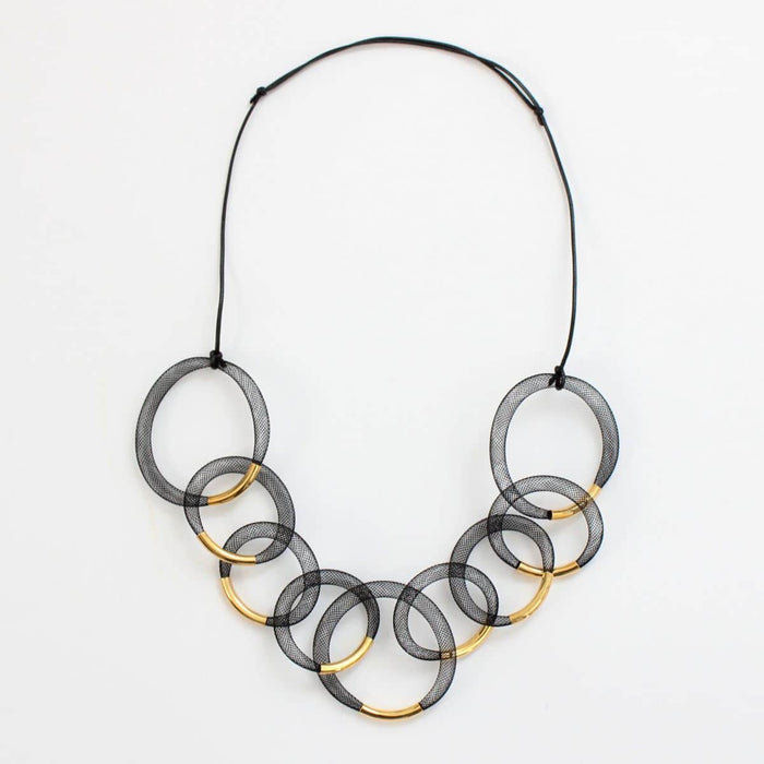 Black and Gold Mesh Statement Necklace - Sylca Designs - Chunky Jewelry