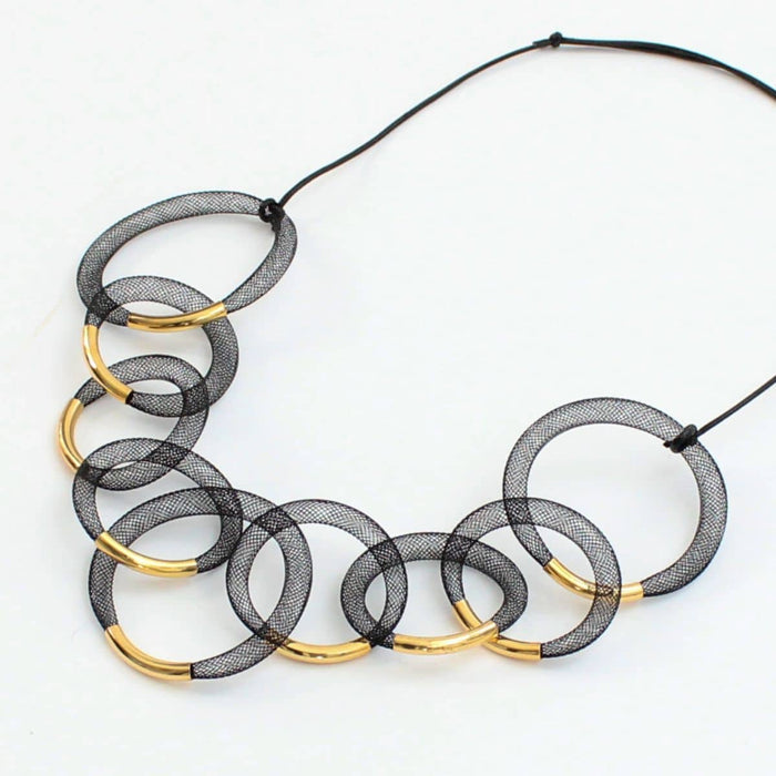 Black and Gold Mesh Statement Necklace - Sylca Designs - Chunky Jewelry