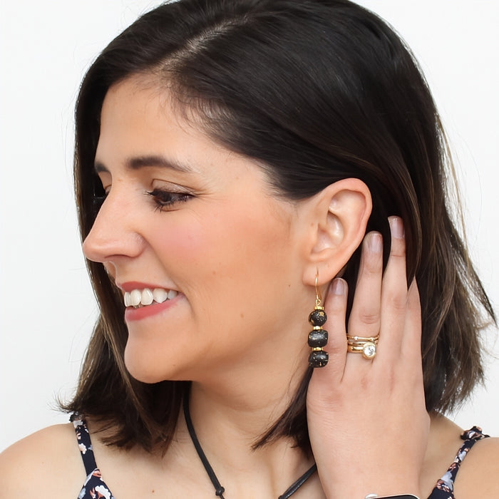 Black and Gold Speckle Dangle Earrings - Sylca Designs - Chunky Jewelry
