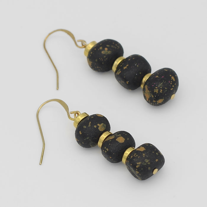 Black and Gold Speckle Dangle Earrings - Sylca Designs - Chunky Jewelry