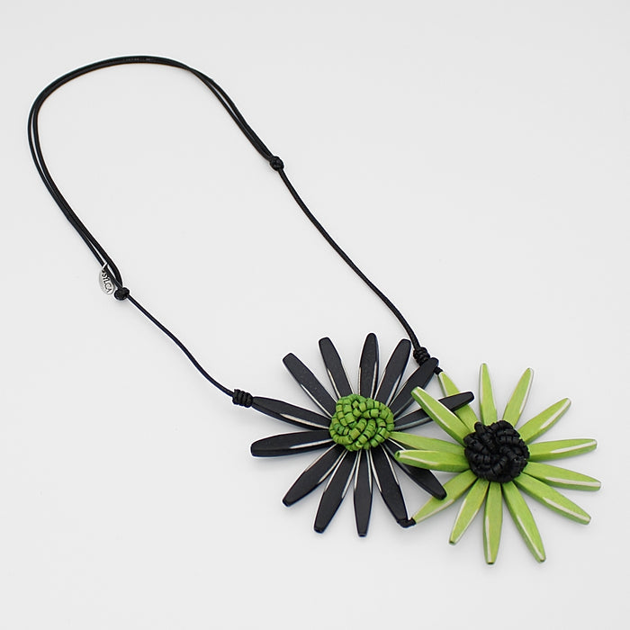 Black and Green Amaya Double Flower Statement Necklace - Sylca Designs - Chunky Jewelry