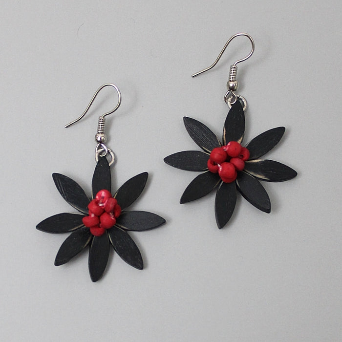 Black and Red Amaya Flower Earrings - Sylca Designs - Chunky Jewelry