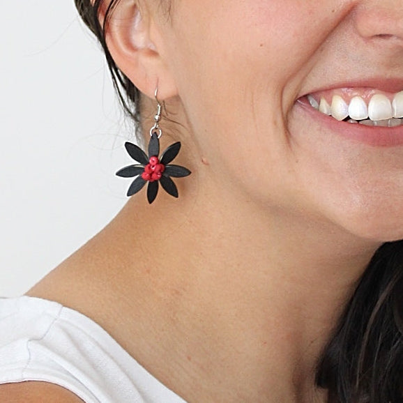 Black and Red Amaya Flower Earrings - Sylca Designs - Chunky Jewelry