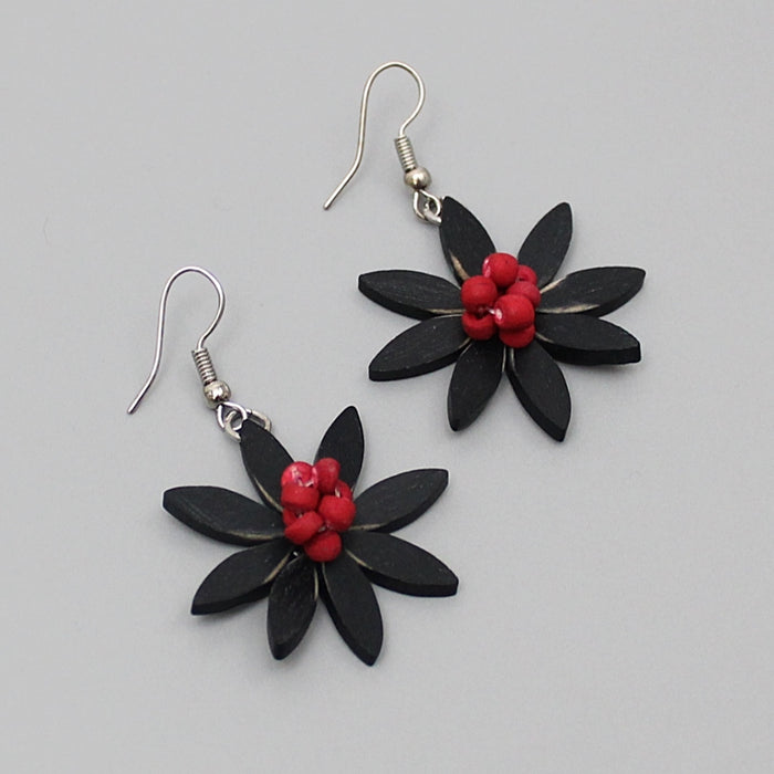 Black and Red Amaya Flower Earrings - Sylca Designs - Chunky Jewelry