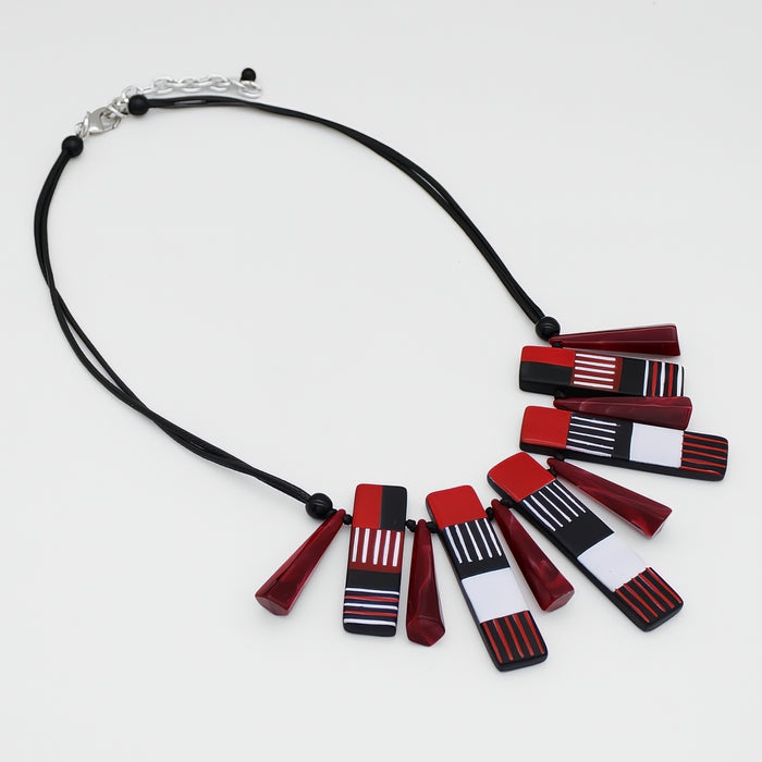 Black and Red Cascade Charm Necklace - Sylca Designs - Chunky Jewelry