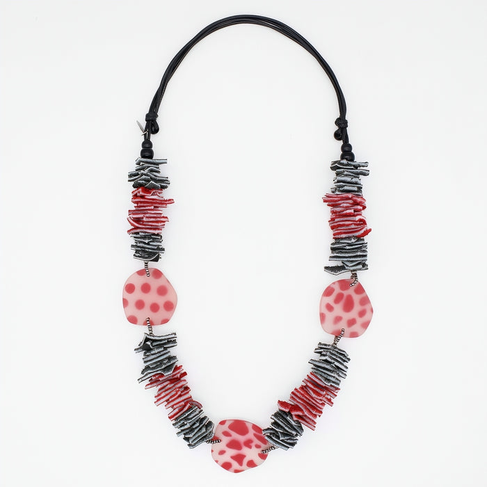Black and Red Resin and Leather Valencia Necklace
