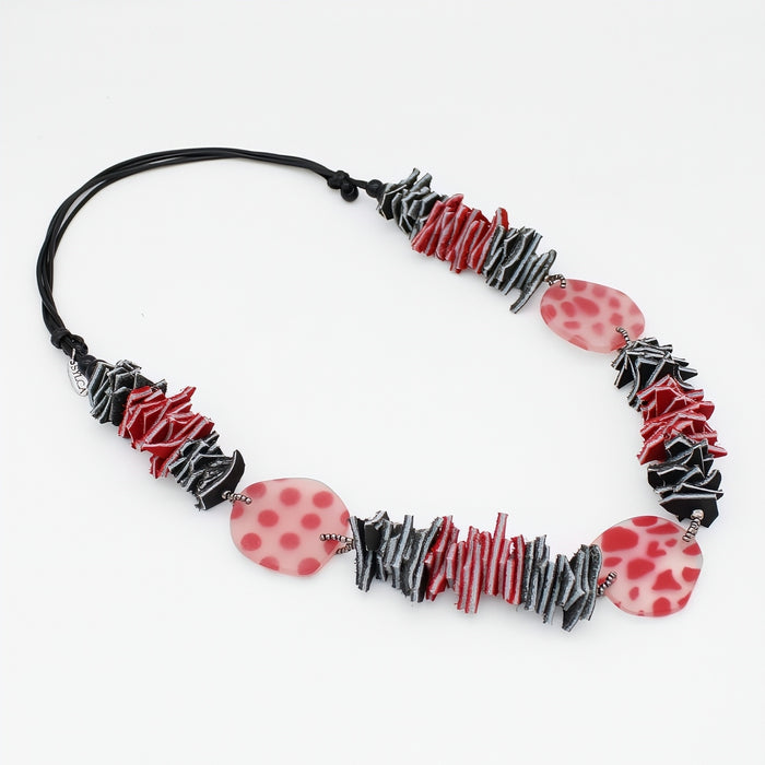 Black and Red Resin and Leather Valencia Necklace