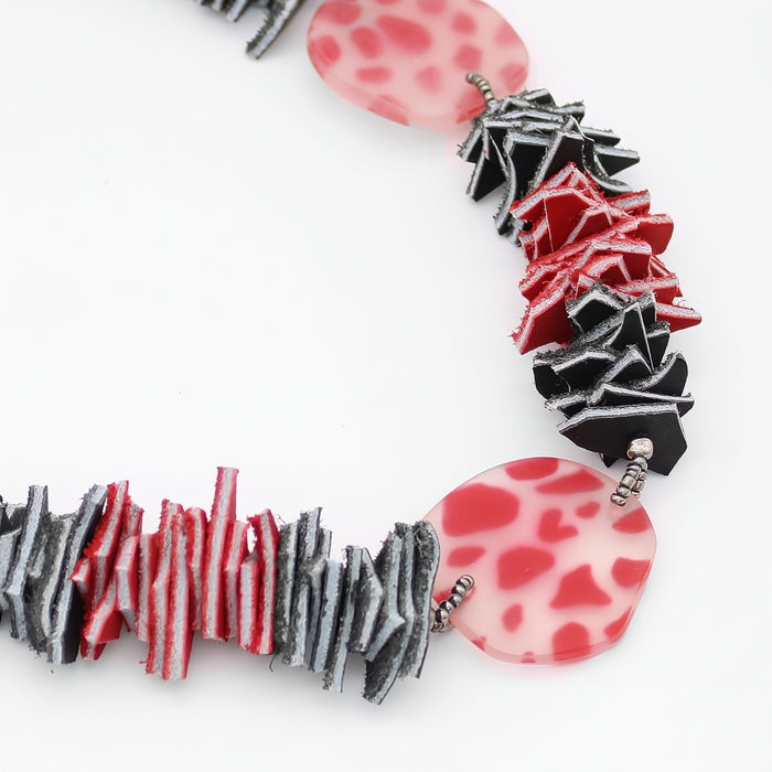 Black and Red Resin and Leather Valencia Necklace