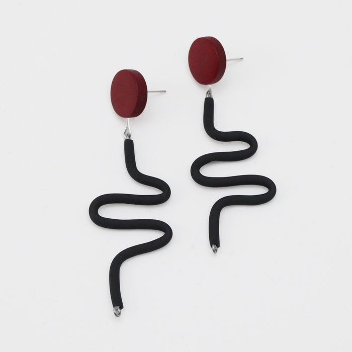 Black and Red Rubber Tubing Remi Earrings - Sylca Designs - Chunky Jewelry
