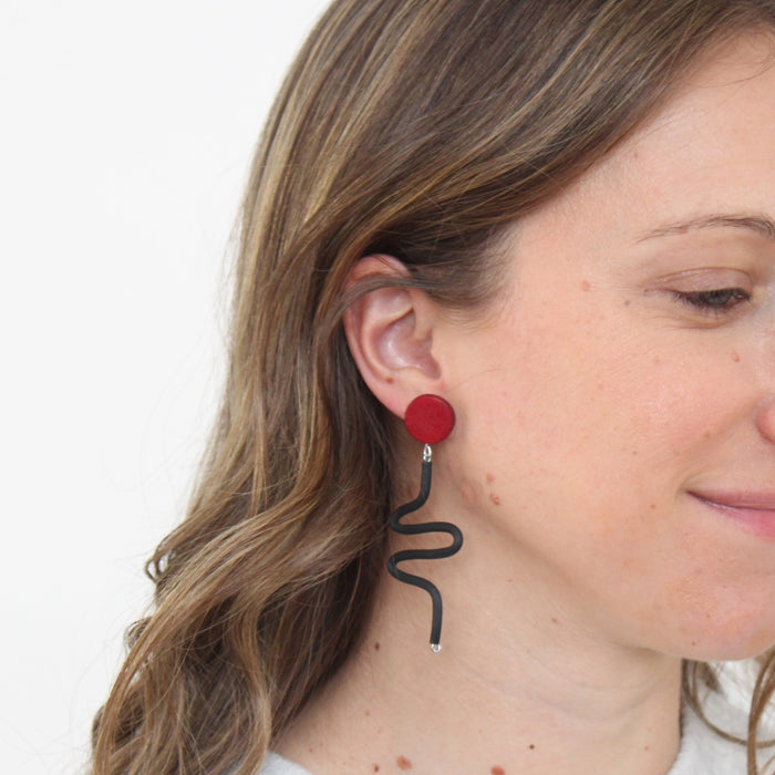 Black and Red Rubber Tubing Remi Earrings - Sylca Designs - Chunky Jewelry