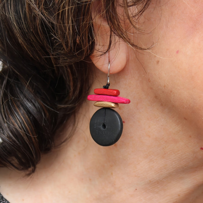 Black and Red Sabrina Earrings - Sylca Designs - Chunky Jewelry