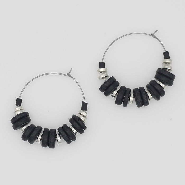 Black and Silver Hoop Dangle Earring - Sylca Designs - Chunky Jewelry