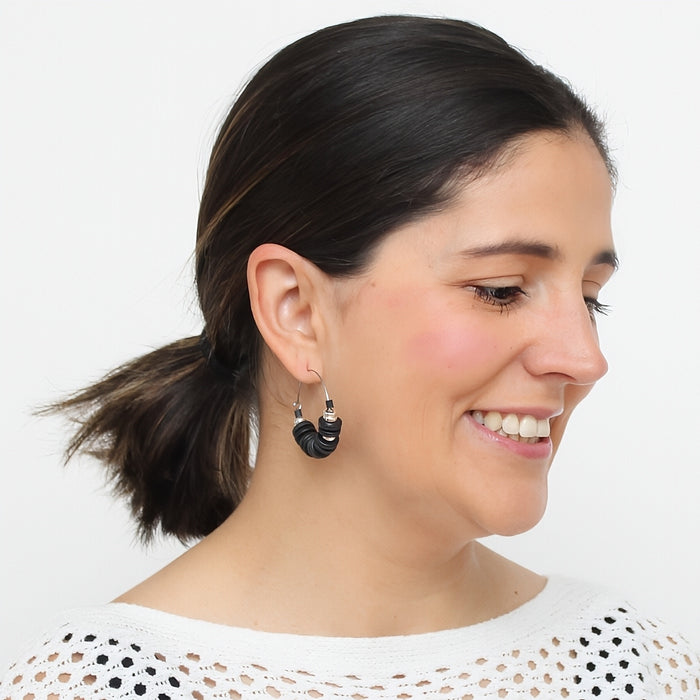 Black and Silver Hoop Dangle Earring - Sylca Designs - Chunky Jewelry