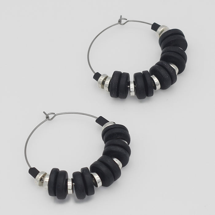 Black and Silver Hoop Dangle Earring - Sylca Designs - Chunky Jewelry