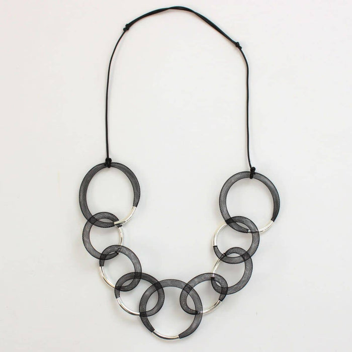 Black and Silver Mesh Statement Necklace - Sylca Designs - Chunky Jewelry