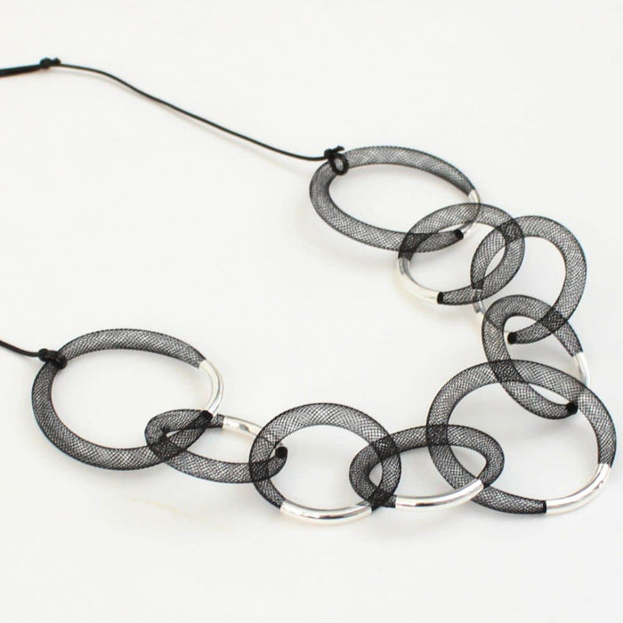 Black and Silver Mesh Statement Necklace - Sylca Designs - Chunky Jewelry
