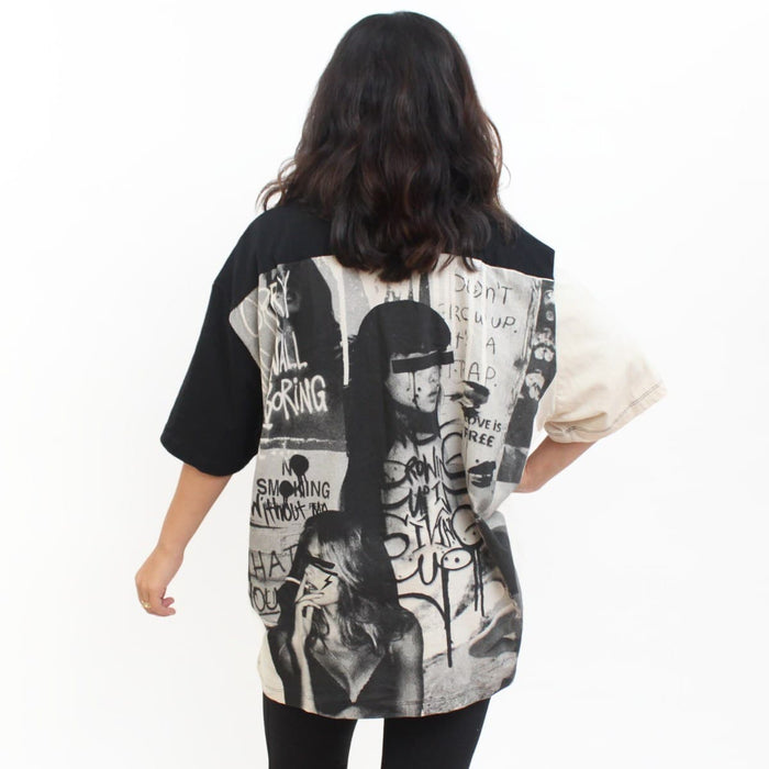 Black and Tan Graffiti Button Down Shirt - Sylca Designs - Chunky Jewelry