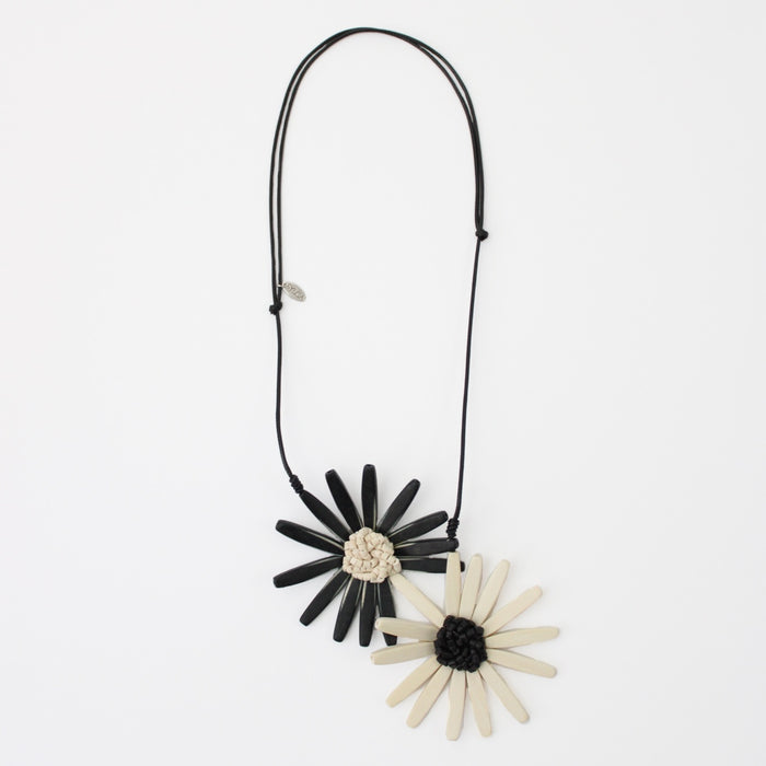 Black and White Amaya Double Flower Statement Necklace - Sylca Designs - Chunky Jewelry